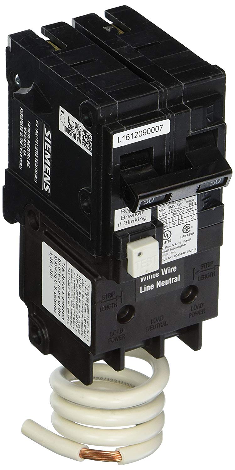 Siemens QF250A 50 Amp, 2 Pole, 120V, 10,000 AIC Ground Fault Circuit