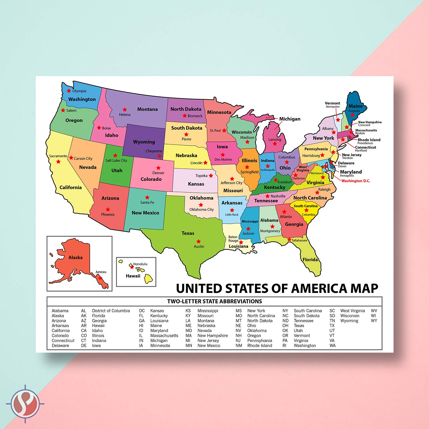 United States Map - USA Poster, US Educational Map - 10 Per pack ...