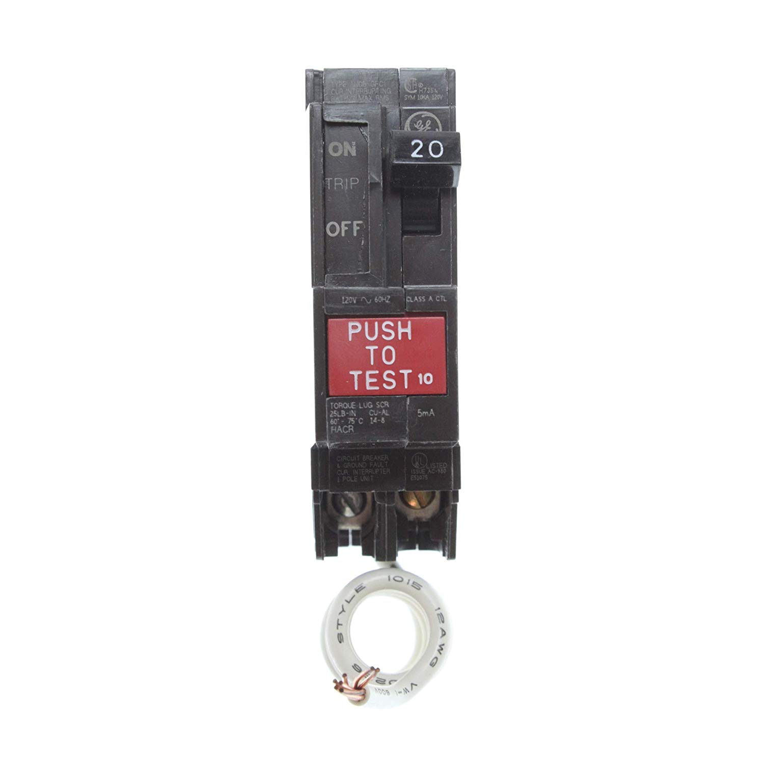 General Electric THQB1120GF Ground Fault Circuit Breaker, 1-Pole, 20