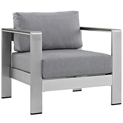 Modway Shore 3Piece Aluminum Outdoor Patio Furniture Set in Silver