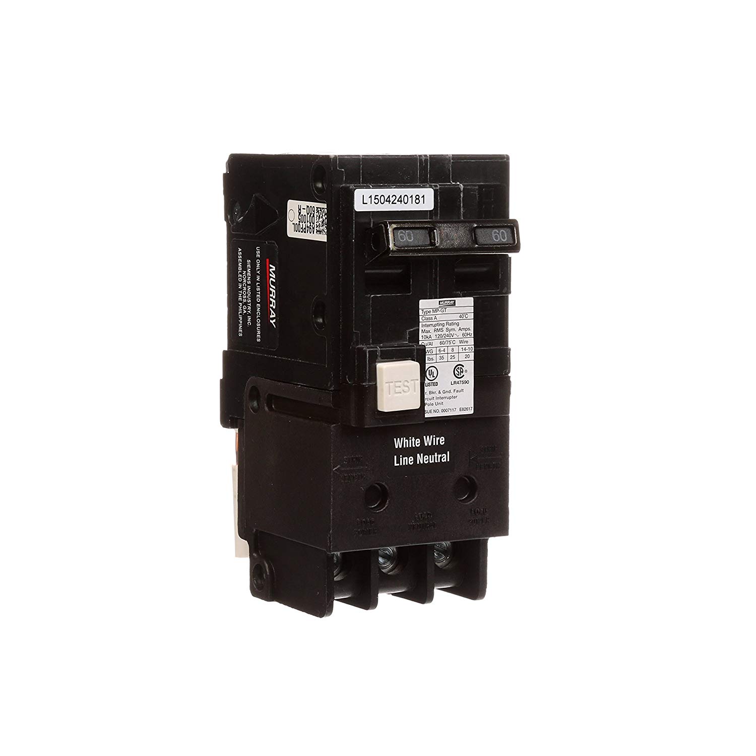 Murray MP260GFA 60 Amp 2-Pole GFCI Circuit Breaker with Self Test